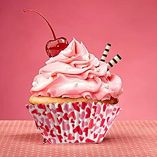 BinaryABC Red Heart Cupcake Liners Baking Cups,Valentine's Day Cake Decorations Party Supplies,100Pcs - Image 2