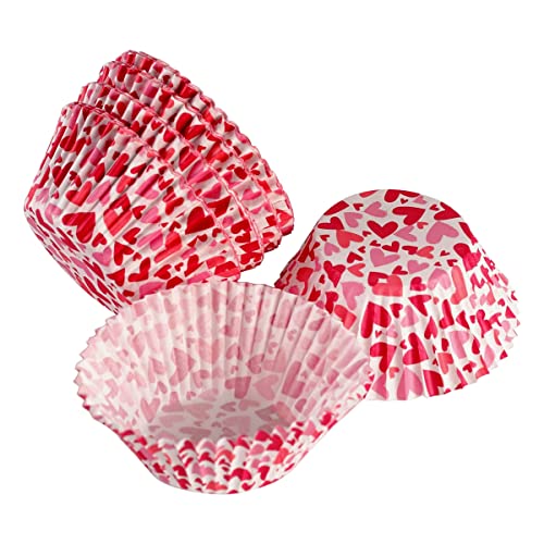 BinaryABC Red Heart Cupcake Liners Baking Cups,Valentine's Day Cake Decorations Party Supplies,100Pcs - Image 1