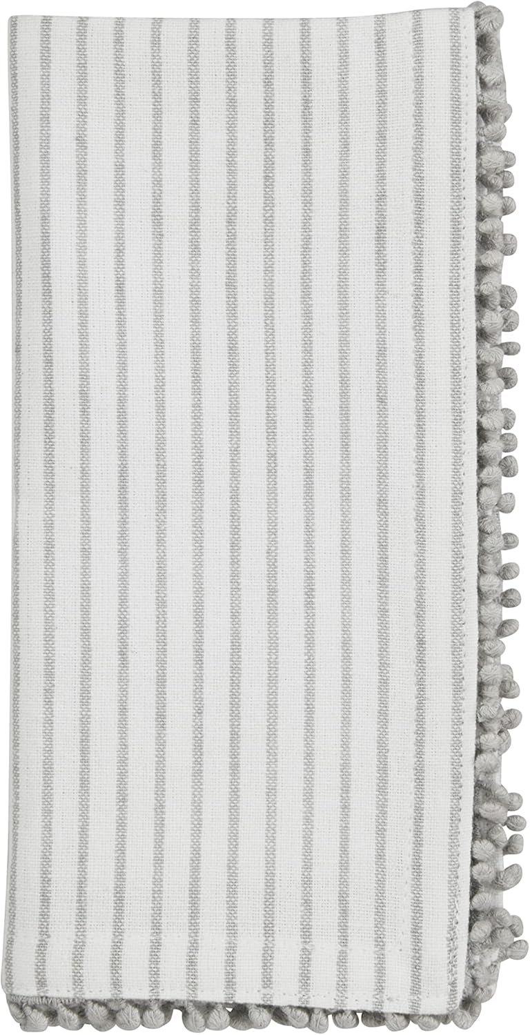 Mud Pie Gray Pom Cloth Napkin Set Stripe 18 x 18 - Image 2