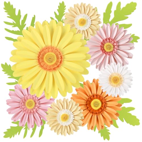SUNBEAUTY Paper Flowers Decorations for Wall 3D Giant Daisy Artificial Flowers Bulletin Board Decoration Floral Paper Flowers Hanging for Spring Classroom Office Decor Wedding Baby Shower Garden Party - Image 1
