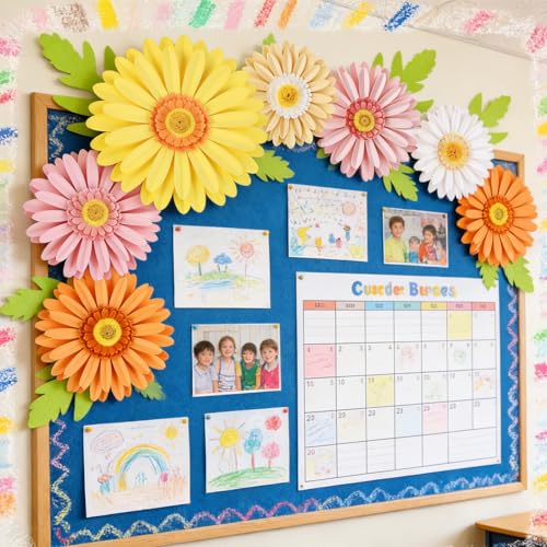 SUNBEAUTY Paper Flowers Decorations for Wall 3D Giant Daisy Artificial Flowers Bulletin Board Decoration Floral Paper Flowers Hanging for Spring Classroom Office Decor Wedding Baby Shower Garden Party - Image 2