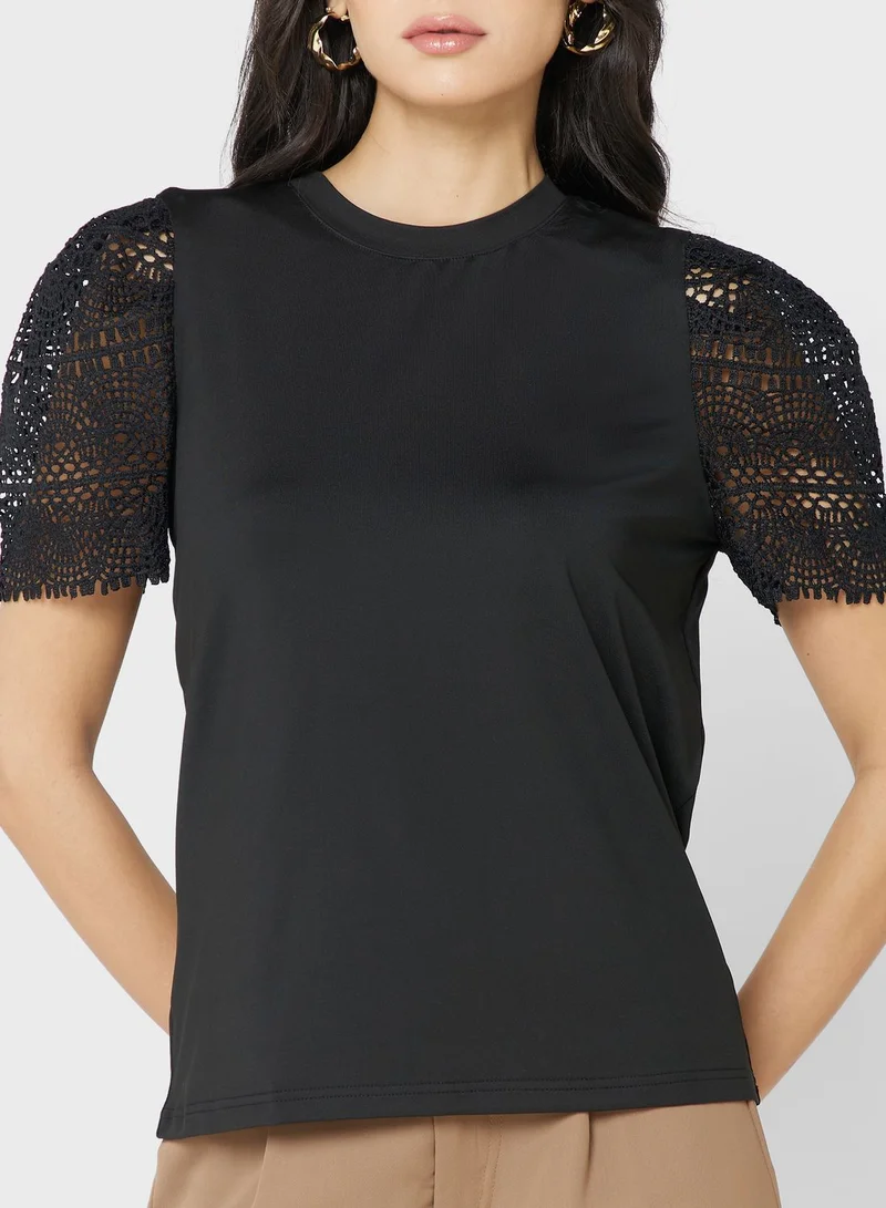 ELLA Lace Sleeve Detail Tee