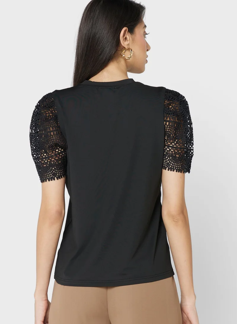 ELLA Lace Sleeve Detail Tee