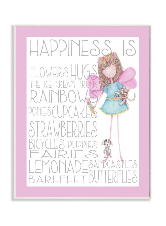 Stupell Industries Stupell Home Décor Happiness Is…' Pink Fairy Typography Wall Plaque Art, 10 X 0.5 X 15, Proudly Made In Usa - Image 1