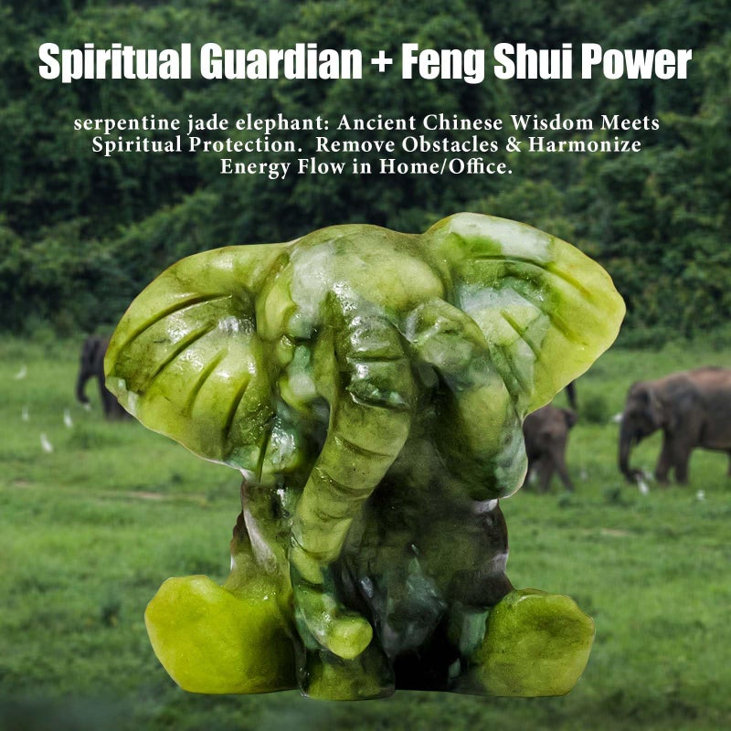 Apengshi Natural Crystal Figurine Elephant Raw Stone Jade Cute Figurine, Decorative Animal Statue (Cute Elephant) - Image 3