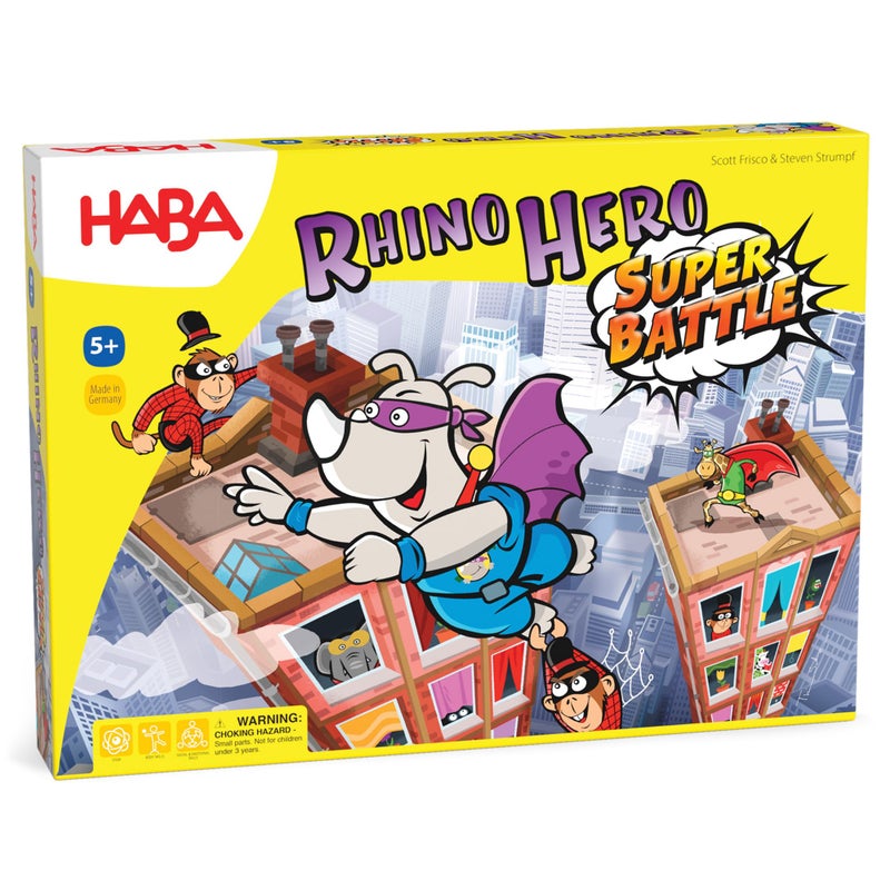HABA Rhino Hero Super Battle Exciting 3D Stacking Board Game for Kids Adults Fun Family Games Stacking Card Games for Kids Made in Germany