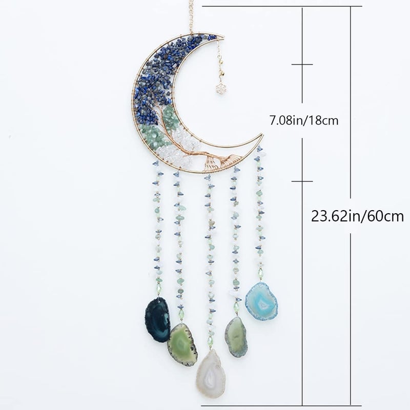 Dreamsum Agate Moon Dream Catchers with Crystal Life Tree Gemstone Dream Catchers Natural Gem Agate Wall Hangings Room Garden Dreamcatchers Decor (Colorful) - Image 3