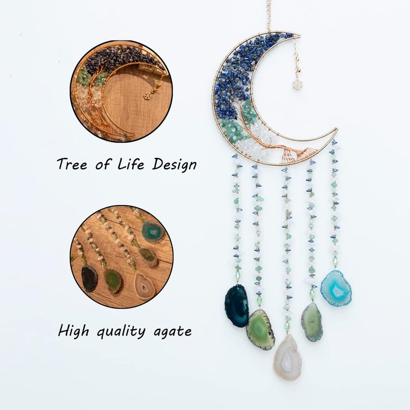 Dreamsum Agate Moon Dream Catchers with Crystal Life Tree Gemstone Dream Catchers Natural Gem Agate Wall Hangings Room Garden Dreamcatchers Decor (Colorful) - Image 2