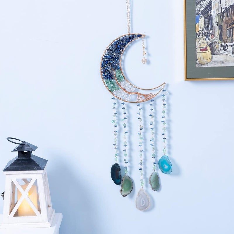 Dreamsum Agate Moon Dream Catchers with Crystal Life Tree Gemstone Dream Catchers Natural Gem Agate Wall Hangings Room Garden Dreamcatchers Decor (Colorful) - Image 4