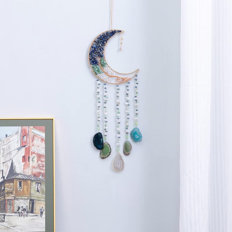 Dreamsum Agate Moon Dream Catchers with Crystal Life Tree Gemstone Dream Catchers Natural Gem Agate Wall Hangings Room Garden Dreamcatchers Decor (Colorful) - Image 5