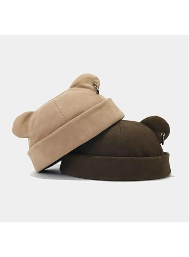 Generic Fall Winter Beanie Hats for Women Men Bear Ear Skull Cap Brimless Cap Adjustable Docker Cap  - Image 2