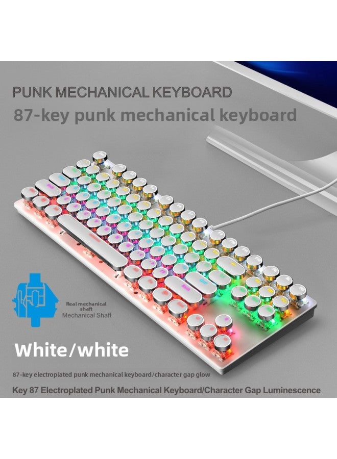 Punk 87-Key Gaming Mechanical Keyboard USB Wired Blue Switch True Mechanical Computer Keyboard With Backlight Support Ergonomics-Color:Crack K550 Punk Edition White