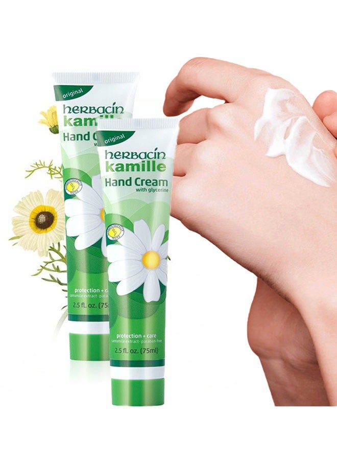 Herbacin 2 Piece Kamille Hand Cream With Glycerine 75ml,Smooths The Skin Moisturises And Keeps The Skin Elastic Silicon,Delivers Moisture And Protection To Rough Chapped Skin - Image 1