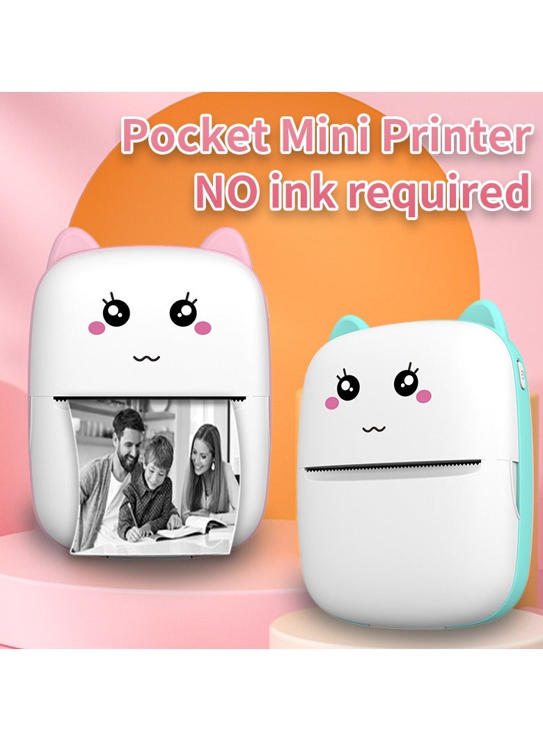 Mini Portable Thermal Printer, 1 Roll, 3 Rolls Of Color Paper +5 Rolls Of Thermal Paper +5 Rolls Of Self-Adhesive Paper + 1 Pack Of Color Pens - Image 2