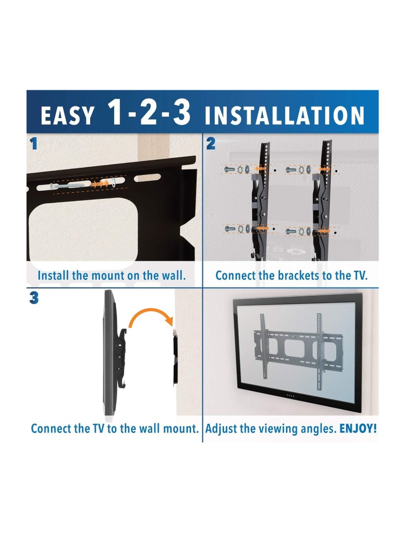 ELTRAZONE Tilting TV Wall Mount Bracket For Samsung Sony Vizio LG Panasonic TCL Element 32 40 42 47 50 55 60 65 Inch TVs VESA 200x200 400x400 600x400, 750x450 Compatible Premium Tilt 175 Lbs  - Image 5