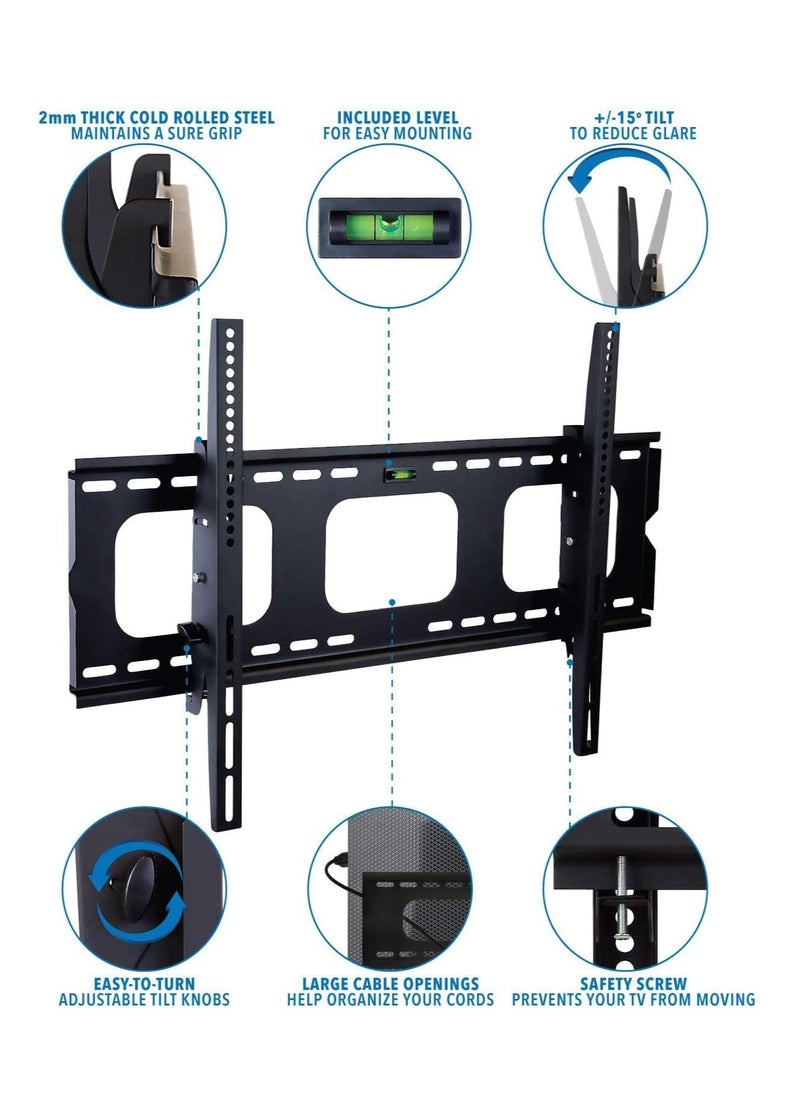 ELTRAZONE Tilting TV Wall Mount Bracket For Samsung Sony Vizio LG Panasonic TCL Element 32 40 42 47 50 55 60 65 Inch TVs VESA 200x200 400x400 600x400, 750x450 Compatible Premium Tilt 175 Lbs  - Image 3