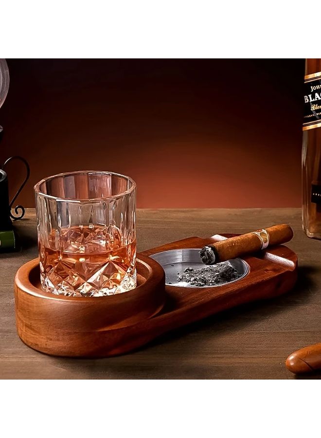 Vintage Style2 Solid Wood Cigar Whiskey Holder With Ashtray Dark Stained Finish - Image 3
