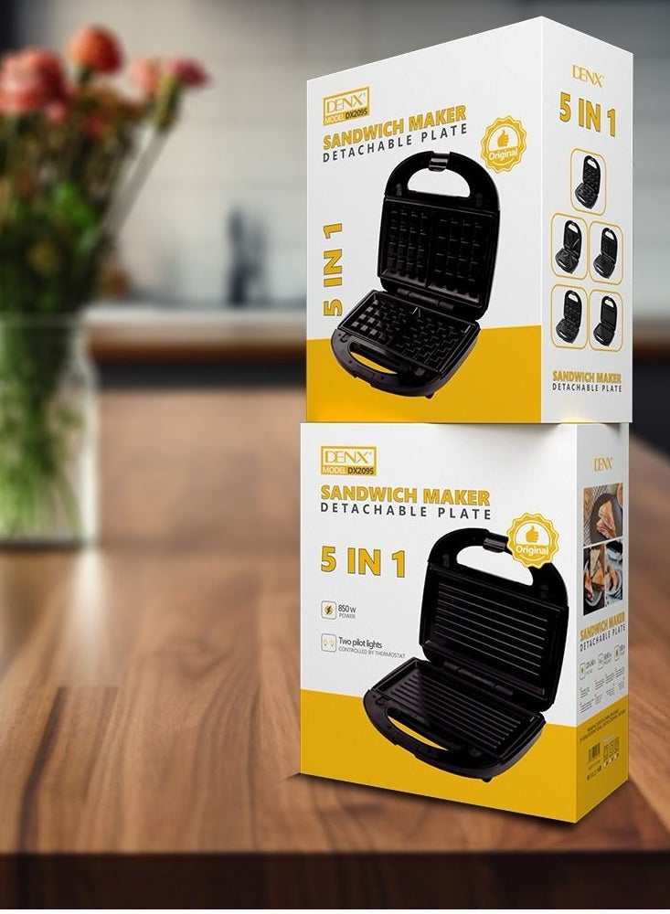 Denx 850W Sandwich Maker - Black - Image 1