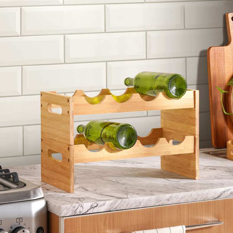 Pan Home Natural Bamboo 8-Bottle Holder Rack