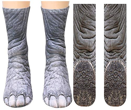 Tiaronics 3D Socks Unisex Adult Animal Paw Crew Socks Crazy Socks White Elephant Gift - Sublimated Print (Elephant) - Image 2