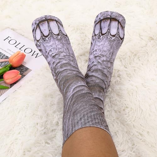 Tiaronics 3D Socks Unisex Adult Animal Paw Crew Socks Crazy Socks White Elephant Gift - Sublimated Print (Elephant) - Image 4