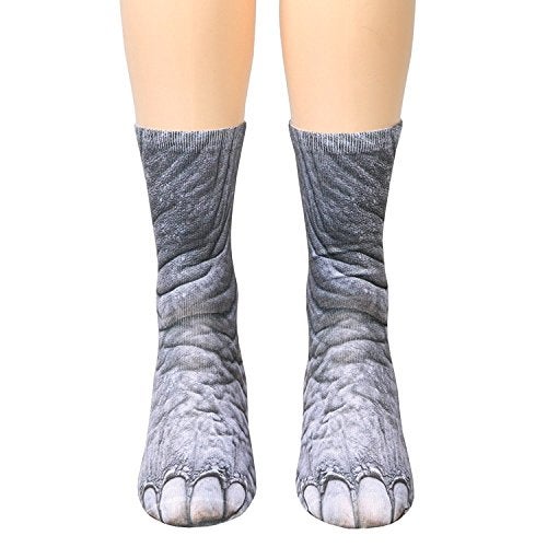 Tiaronics 3D Socks Unisex Adult Animal Paw Crew Socks Crazy Socks White Elephant Gift - Sublimated Print (Elephant) - Image 5