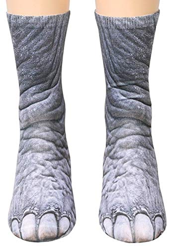 Tiaronics 3D Socks Unisex Adult Animal Paw Crew Socks Crazy Socks White Elephant Gift - Sublimated Print (Elephant) - Image 1