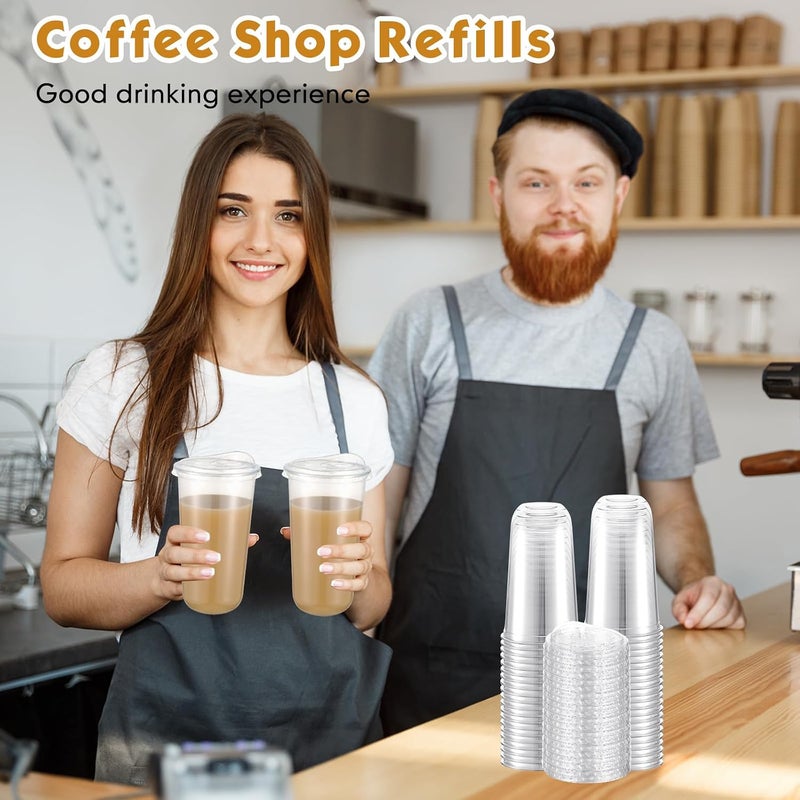 Ziliny مجموعة زيليني المكونة من 100 كوب بلاستيكي شفاف سعة 20 أونصة مع أغطية شرب بدون مصاصة، أكواب بلاستيكية كريستالية PET شفافة ومكثفة للاستخدام مرة واحدة للقهوة المثلجة والعصائر والمشروبات الباردة ومحلات المشروبات وحفلات التقديم - Image 5