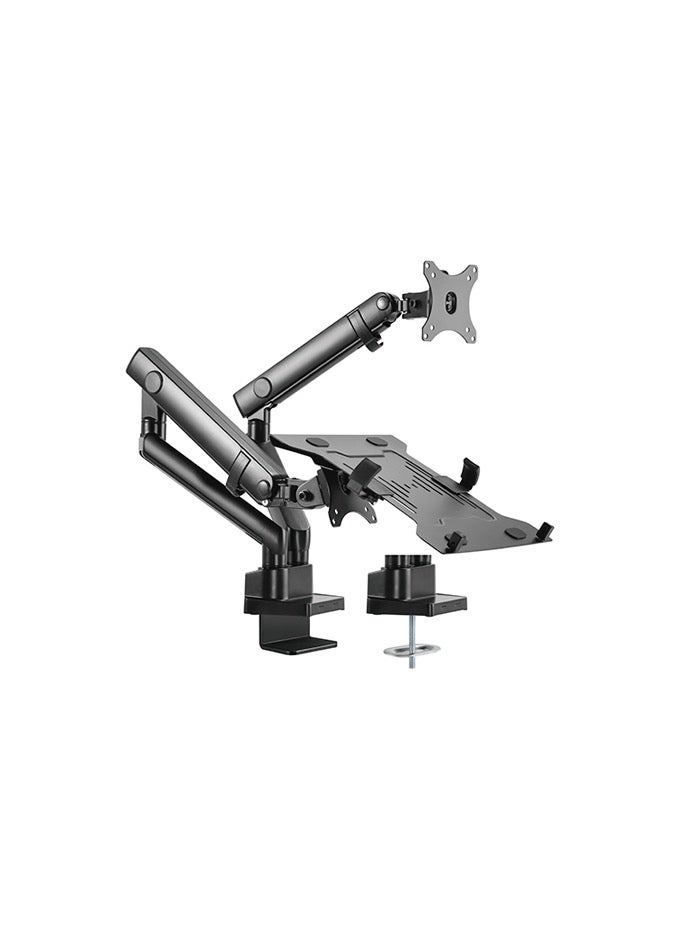 نيوستار ذراع شاشة مزدوج من الألومنيوم مع حامل لابتوب، ذراع نابض ميكانيكي نحيف، يناسب شاشات 17–32 بوصة، حركة كاملة مع إمالة ودوران وضبط ارتفاع، متوافق مع VESA 75x75/100x100، أسود (LDT20-C024ML) - Image 3