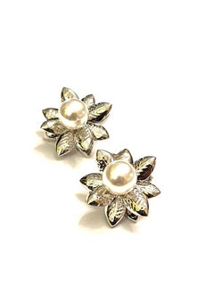 Trio Earrings Silver Pearl lotus earrings  - Image 2