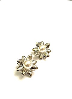 Trio Earrings Silver Pearl lotus earrings  - Image 1