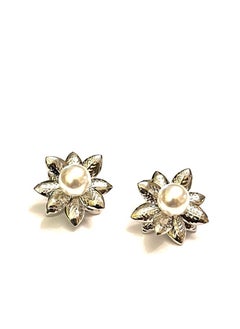 Trio Earrings Silver Pearl lotus earrings  - Image 3