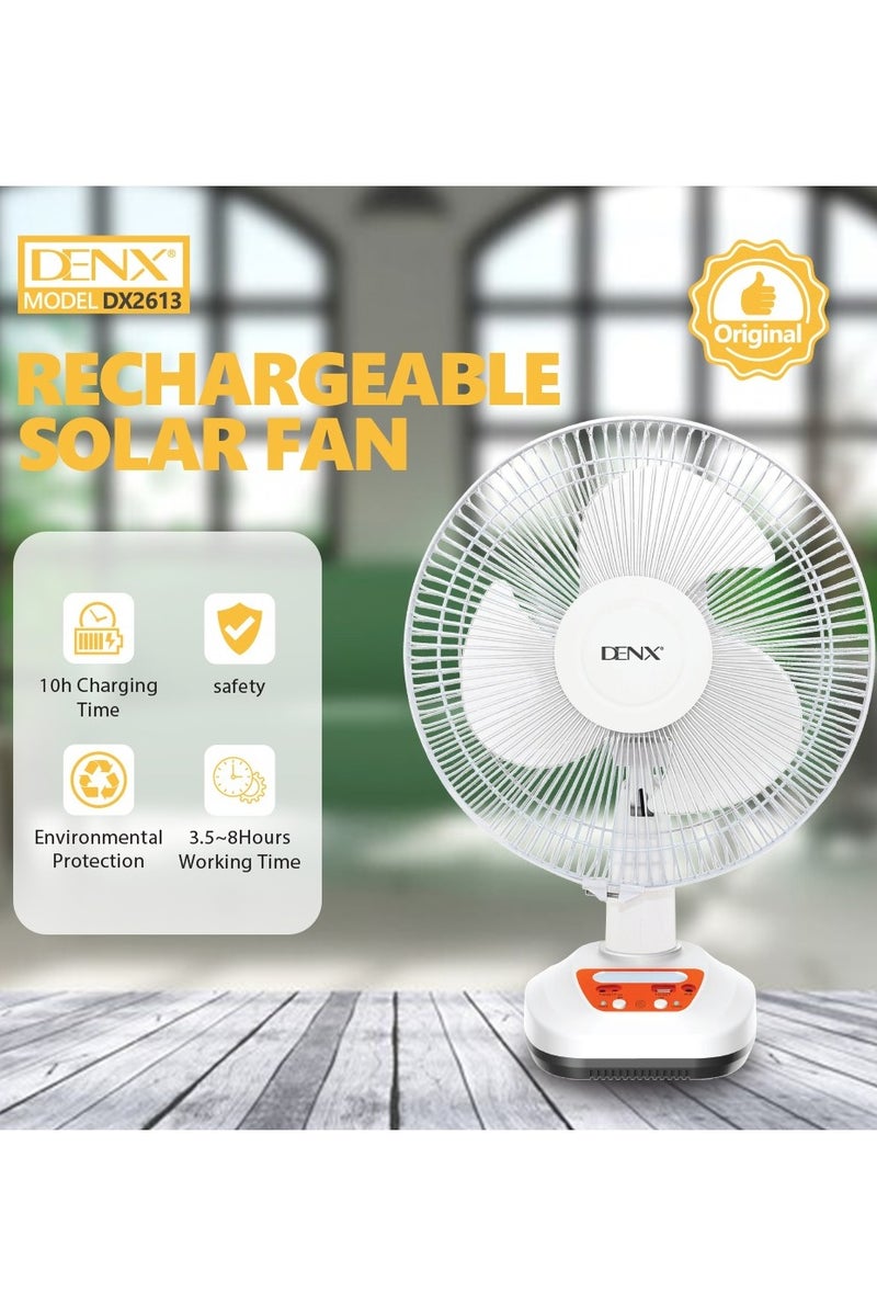 Denx 12 Inch High Speed Multifunctional Solar Powered Electric Table Fan with USB Port and LED Light - Image 3