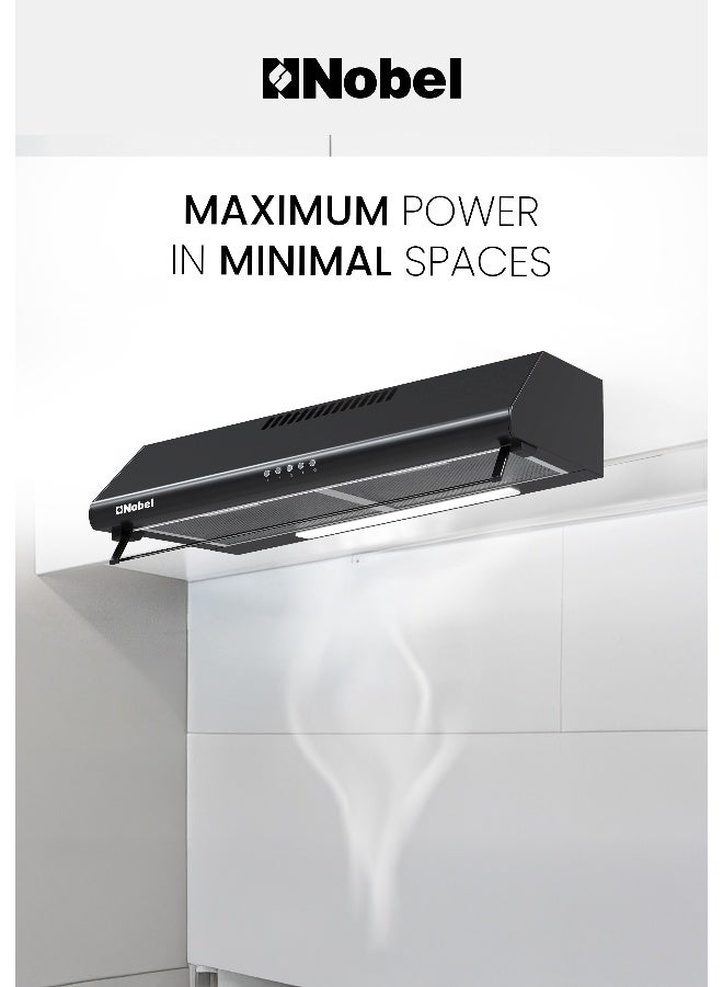 Nobel 60cm Built-In Slim Cooker Hood 220 m³/h Suction, Black Chimney, Push Button Control, 3 Speed Ventilation, Carbon Filter – (1 Year Warranty) Built-In 65 W NCH60B Black - Image 3