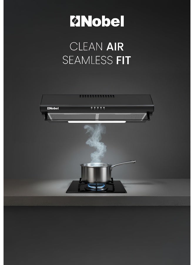 Nobel 60cm Built-In Slim Cooker Hood 220 m³/h Suction, Black Chimney, Push Button Control, 3 Speed Ventilation, Carbon Filter – (1 Year Warranty) Built-In 65 W NCH60B Black - Image 1