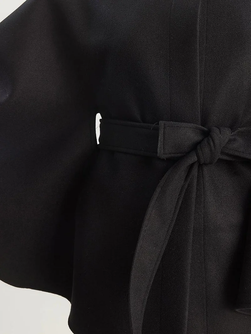 Bianco Lucci Black LUCCI Poncho Coat with Tie Closure for Women | Best Price UAE