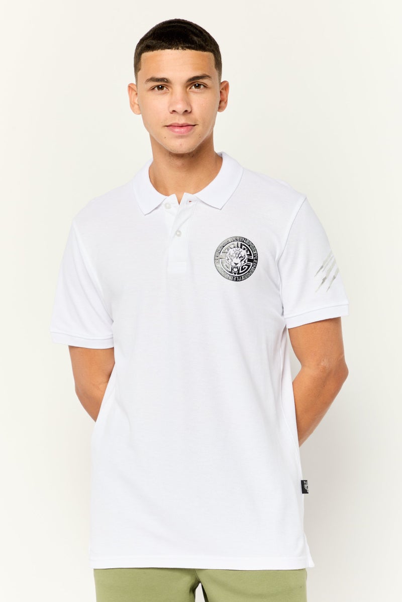 PHILIPP PLEIN تي شيرت بولو للرجال بأكمام قصيرة مناسب للرياضة في الهواء الطلق، أبيض - Image 1