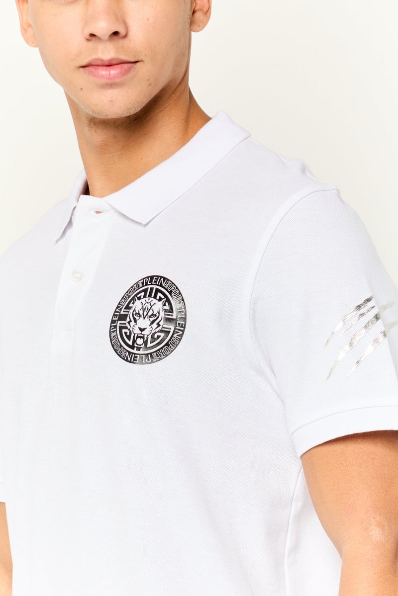 PHILIPP PLEIN تي شيرت بولو للرجال بأكمام قصيرة مناسب للرياضة في الهواء الطلق، أبيض - Image 3