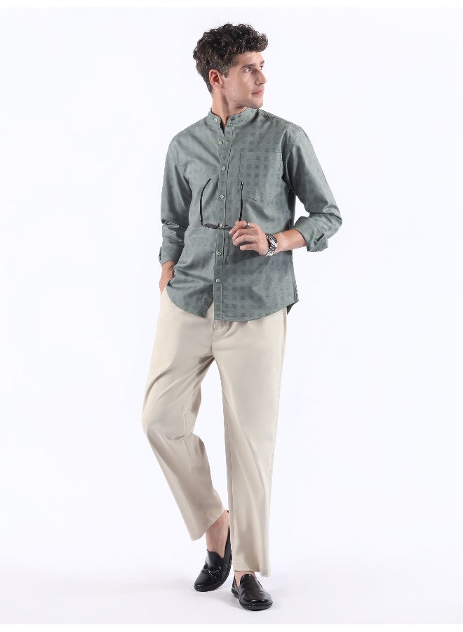 بيونغ قميص رمادي بياقة ماندرين بنقوش - Image 5