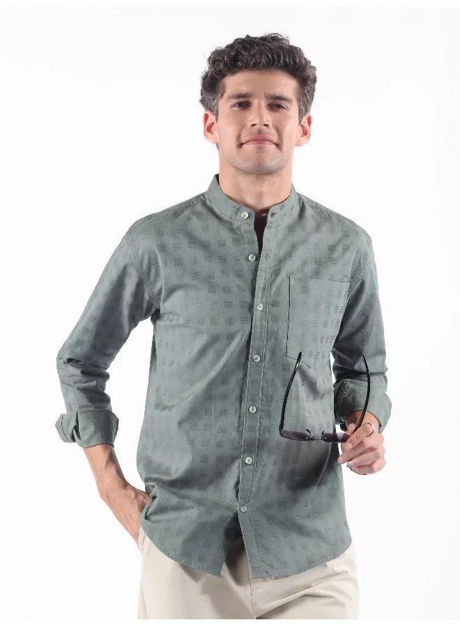 Beyoung Grey Mandarin Collar Textured Shirt