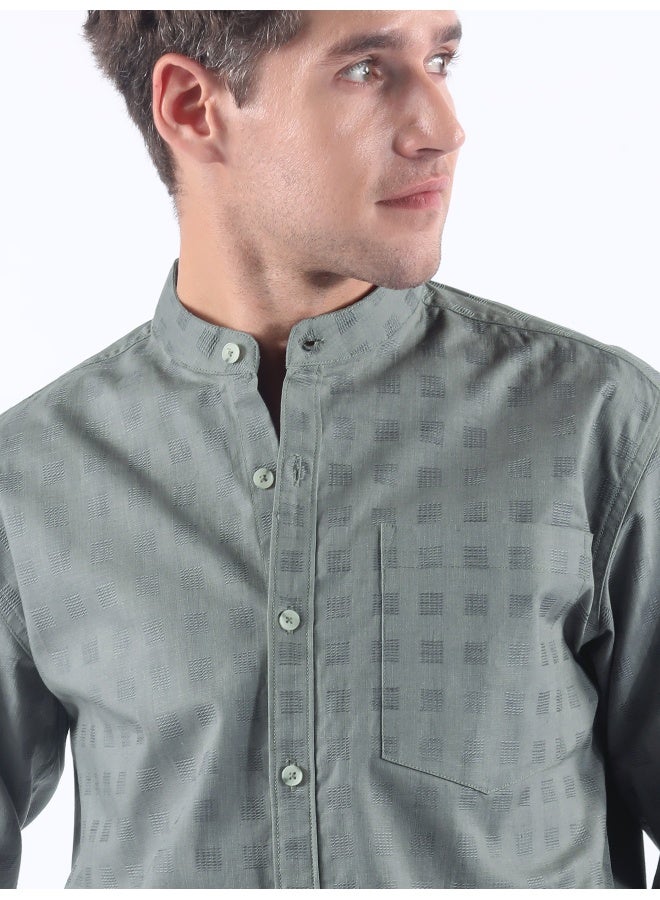 بيونغ قميص رمادي بياقة ماندرين بنقوش - Image 4