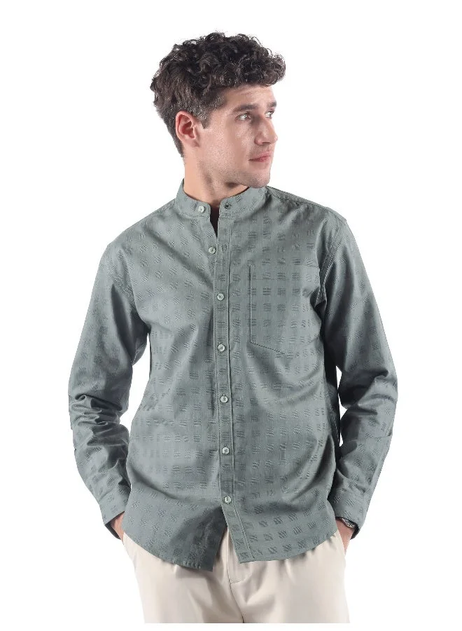 بيونغ قميص رمادي بياقة ماندرين بنقوش