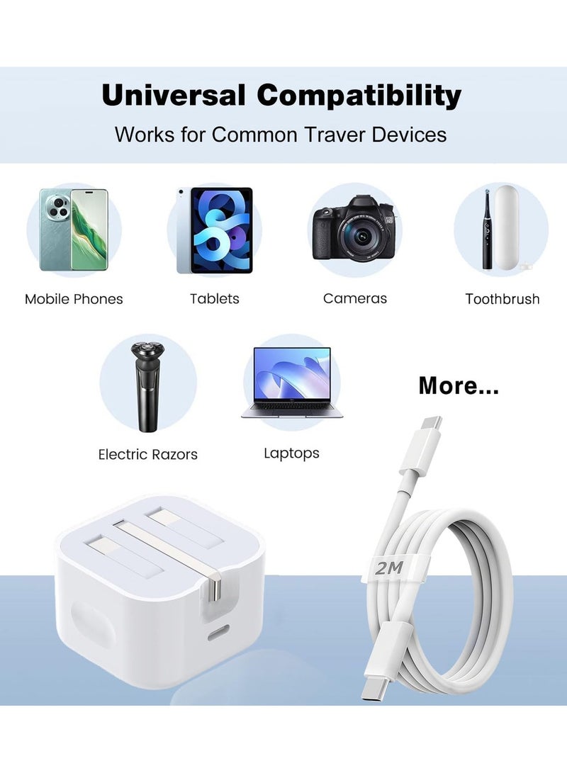 ZAVVY 20W Fast Charger | USB C Wall Plug with 2M Braided Type C to C Charging Cable Compatible with iPhone 16/15 Pro Max, iPad, Samsung & All Type C Devices - Image 5