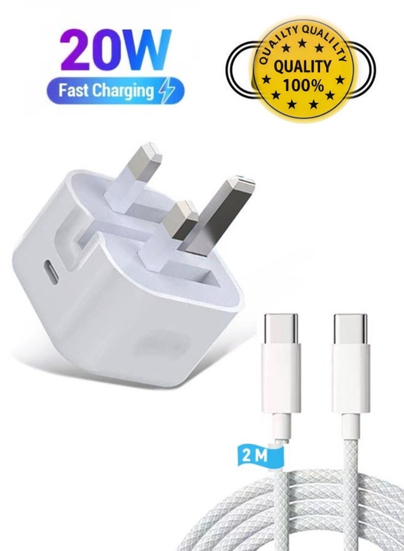 ZAVVY 20W Fast Charger | USB C Wall Plug with 2M Braided Type C to C Charging Cable Compatible with iPhone 16/15 Pro Max, iPad, Samsung & All Type C Devices - Image 1