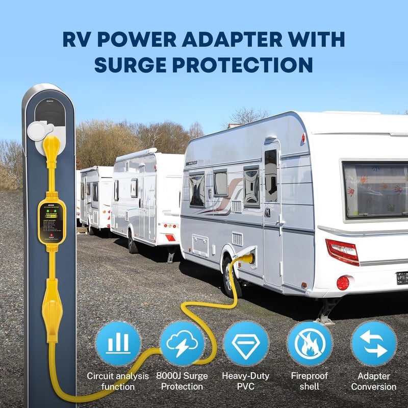 Kohree 30 Amp to 50 Amp RV Adapter with Surge Protection, 8000 Joules RV Surge Protector 30/50 Amp, Circuit Analyzer for Camper Trailer, NEMA TT-30P to NEMA 14-50R - Image 4