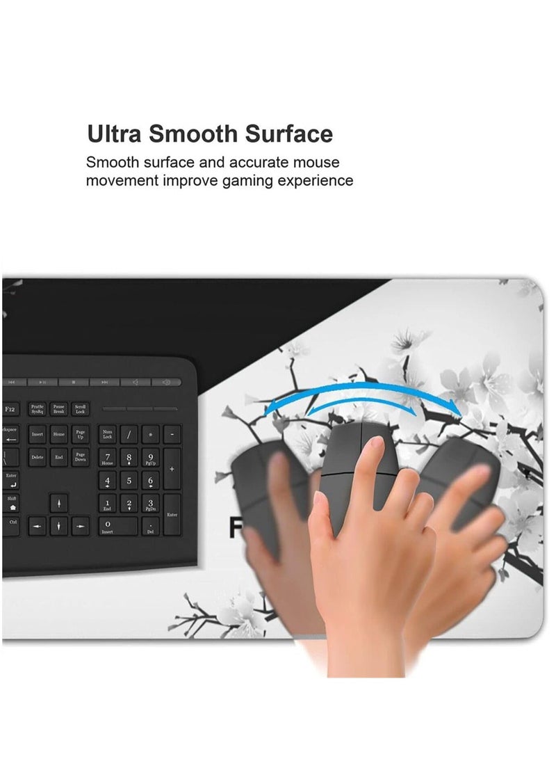 Gaming Mouse Pad Black and White Cherry Blossom,Extended Large Mouse Mat Desk Pad, Stitched Edges Mousepad, Long Non-Slip Rubber Base Mice Pad - Image 2