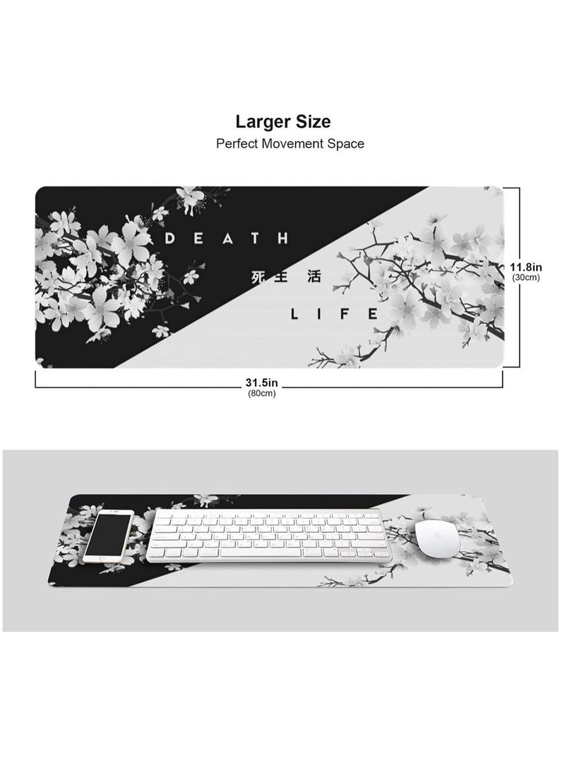 Gaming Mouse Pad Black and White Cherry Blossom,Extended Large Mouse Mat Desk Pad, Stitched Edges Mousepad, Long Non-Slip Rubber Base Mice Pad - Image 4