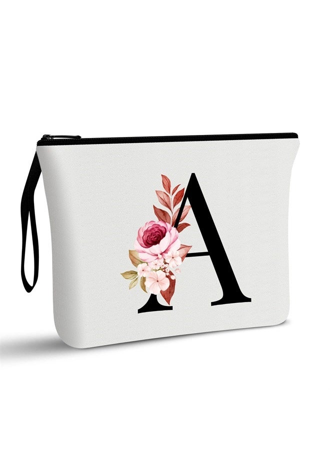 Vavabox A-Z Personalized Makeup Bag, Birthday Gifts for Women Mom, Gifts for Best Friend, Bride Bridesmaid Cosmetic bag (A, White) - Image 1