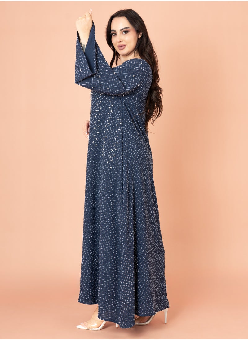 اكسا جلابية كرستال فخمة ازرق  - Image 3
