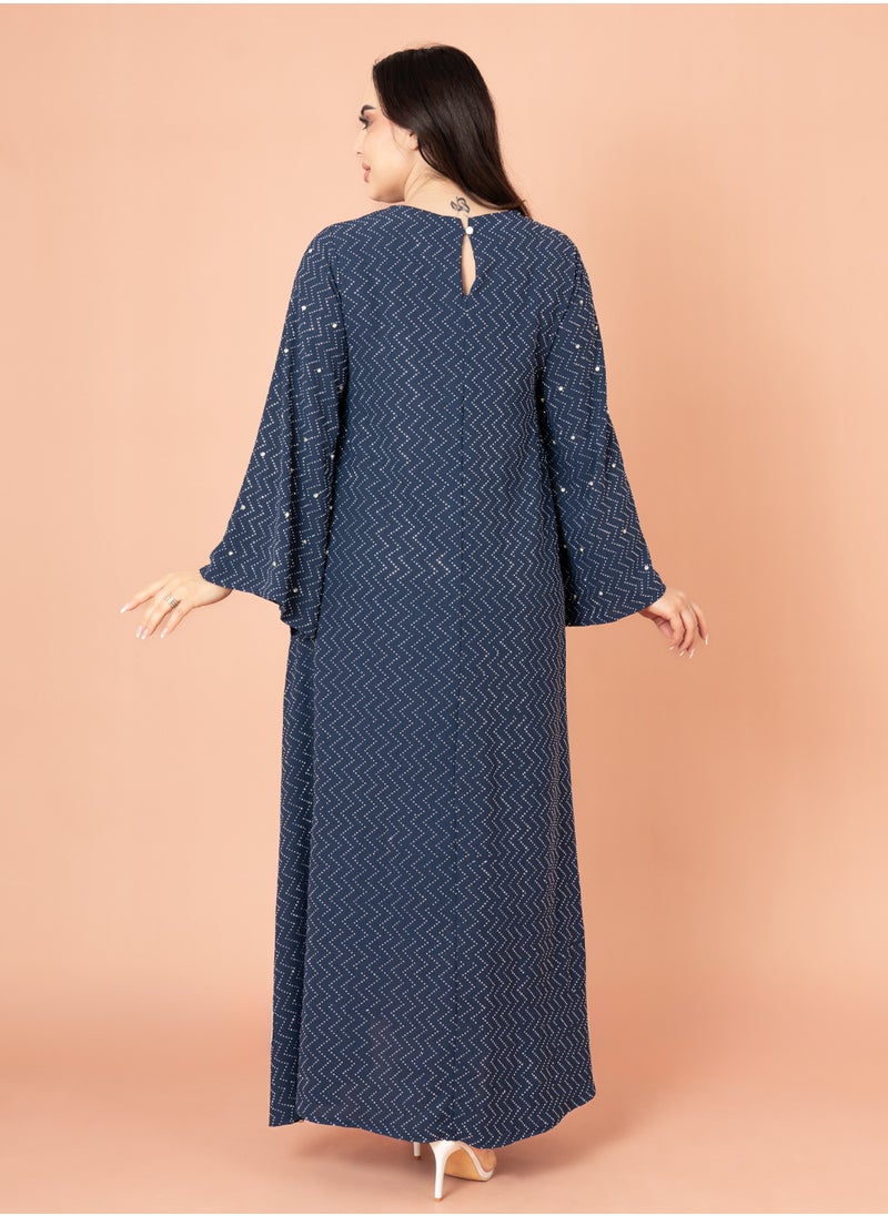 اكسا جلابية كرستال فخمة ازرق  - Image 4